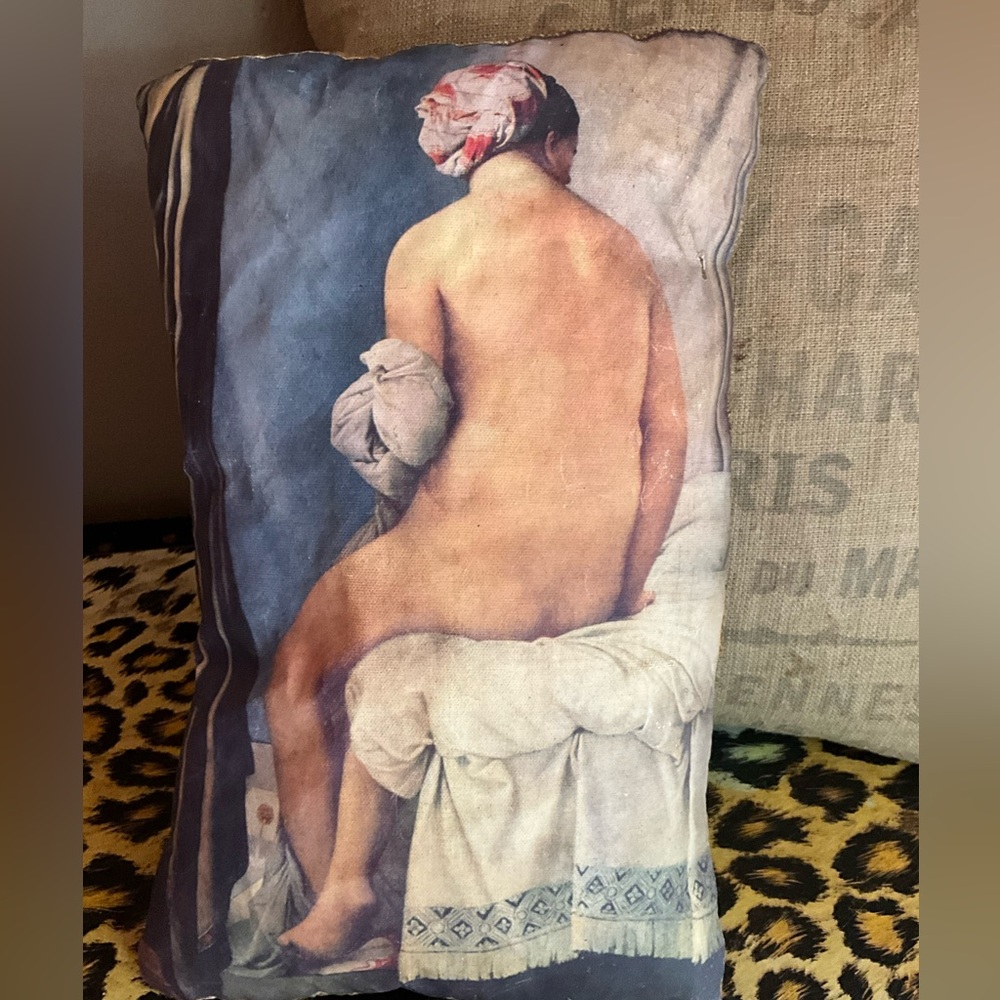 Artistic Nude French canvas and burlap Print Pillow